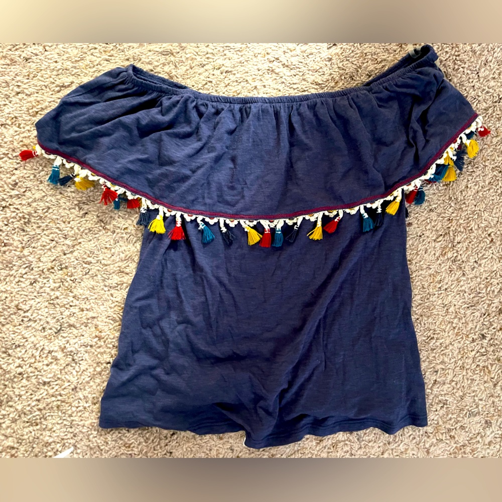 Allison Stone light navy off the shoulder top. Size small